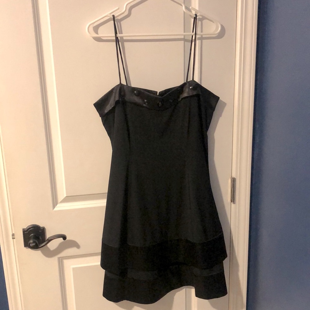 110 West Spaghetti Strap Layered Satin Little Black Dress Size 10 - Picture 1 of 3